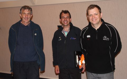 Tony and Julian Ineson with Nick Jeffrey after the New Year Criterium at Ascot Park Hotel